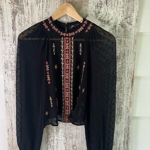 Black Zara Embroidered Women's Bohemian Top Eclectic